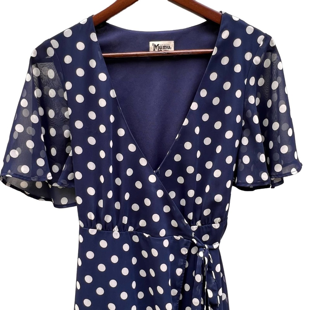 Show Me Your Mumu Marianne Wrap Maxi Dress Polka Dot Navy White Small - Picture 3 of 13